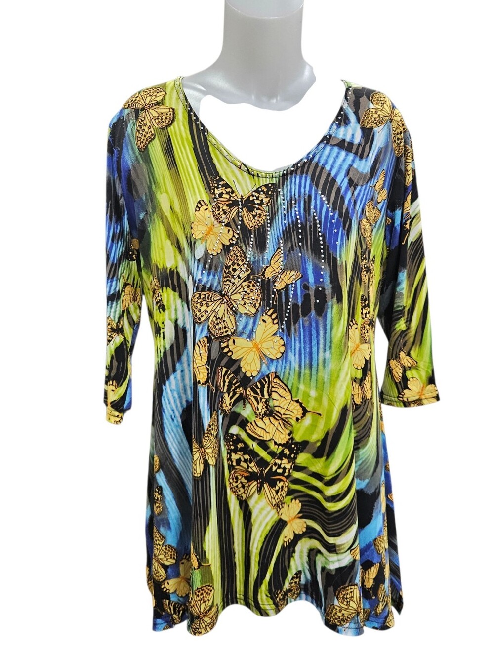 Valentina Yellow Butterfly Tunic Tie Dye Silver Studs Bright Zebra Stripes Sz M